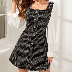Elegant Black and White Long Sleeve Dress